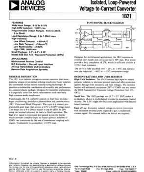 1B21. Isolated, Loop-Powered Voltage-to-Current Converter