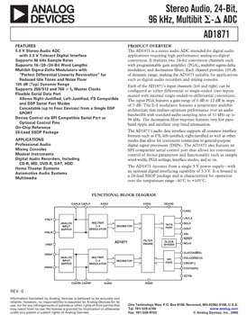 AD1871. Stereo Audio, 24-bit, 96kHz, Multi-bit Sigma Delta ADC