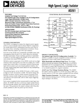 AD261. 40 MBd five channel digital isolator for Fieldbus, Microcontroller/peripheral interface and data transmission