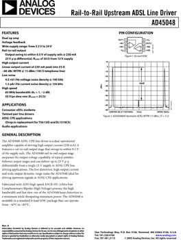 AD45048. Rail-to-Rail Upstream ADSL Line Driver