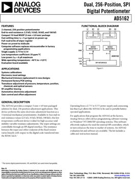 AD5162. 256-Position Dual Channel SPI Digital Potentiometer
