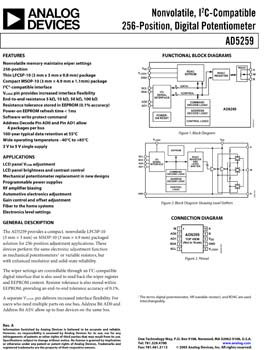 AD5259. Nonvolatile, I2c Compatible 256-Position, Digital Potentiometer