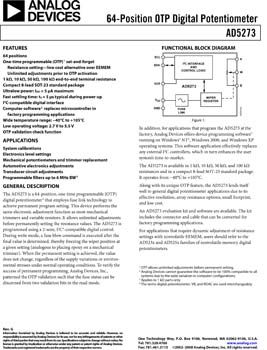 AD5273. 64-Position, One-Time-Programmable (OTP) Digital Potentiometer 