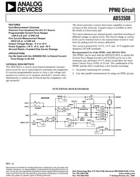 AD53508. Dual Channel Parametric Measurement Circuit With Five Current Measurement Ranges And Output Voltage Range Of -4V to +9V