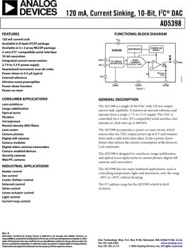 AD5398. 120 mA, Current Sinking, 10-Bit, I2c D/A Converter