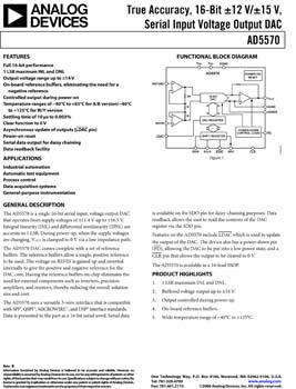 AD5570. True Accuracy, 16-Bit ±12 V/±15 V, Serial Input Voltage Output D/A Converter