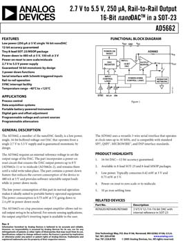 AD5662. 2.7-5.5V, 16-Bit nanoDAC(r) Converter in a Sot-23