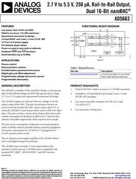 AD5663. 2.7 V to 5.5 V, 250 µA, Rail-to-Rail Output, Dual 16-Bit nanoDAC(r)