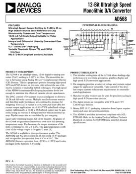 AD568. 12-Bit Ultrahigh Speed Monolithic D/A Converter