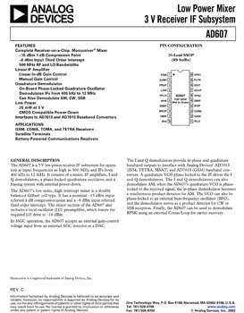 AD607. Low Power Mixer/AGC/RSSI 3V Receiver IF Subsystem