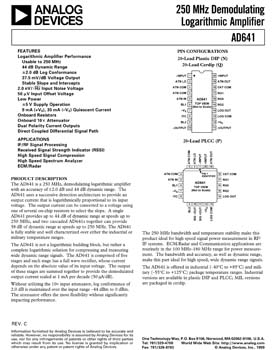 AD641. 250 MHz, 44 dB Demodulating Logarithmic Amplifier
