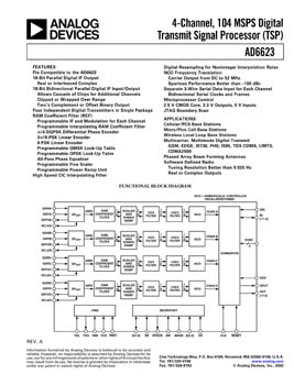 AD6623. 104 MSPS, Four-Channel Digital Transmit Signal Processor (TSP)