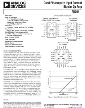 AD704. Quad Picoampere Input Current Bipolar Op Amp