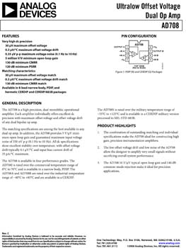 AD708. Ultralow Offset Voltage Dual Op Amp