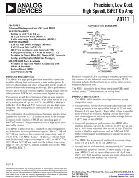 AD711. Precision, Low Cost, High Speed, BiFET Op Amp