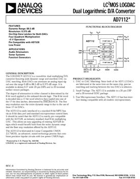 AD7112. Dual CMOS Multiplying DAC with Anti-Log Transfer Function for Audio Volume Control Applications