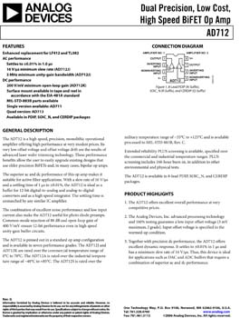 AD712. Dual Precision, Low Cost, High Speed, BiFET Op Amp