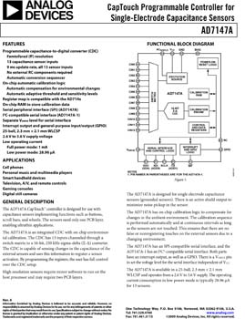 AD7147A. CapTouch(r) Programmable Controller for Single-Electrode Capacitance Sensors