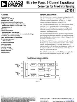 AD7150. Ultra-Low Power, 2-Channel, Capacitance Converter for Proximity Sensing