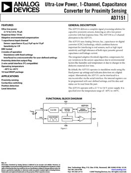 AD7151. Ultra-Low Power, 1-Channel, Capacitance Converter for Proximity Sensing
