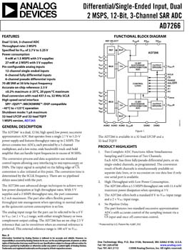 AD7266. Differential/Single-Ended Input, Dual 2 MSPS, 12-Bit, 3-Channel SAR A/D Converter