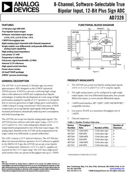 AD7328. Software Selectable, True Bipolar Input, 8-Channel, 12-Bit Plus Sign A/D Converter