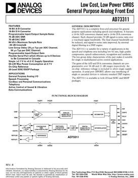 AD73311. Single-Channel, 3 V and 5 V Front-End Processor for General Purpose Applications Including Speech and Telephony