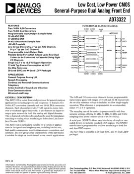 AD73322. Dual Voiceband Codec 