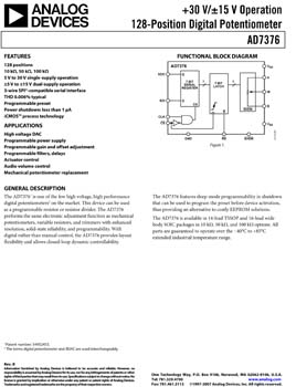 AD7376. +30 V/±15 V Operation 128-Position Digital Potentiometer
