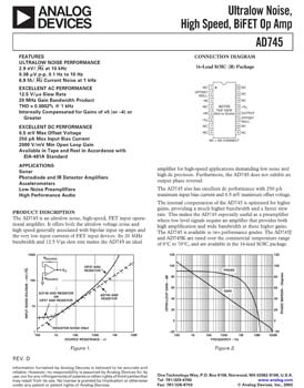 AD745. Ultralow Noise, High Speed, BiFET Op Amp