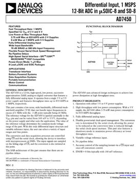 AD7450. Differential Input, 1 MSPS, 12-BIT SAR ADC 