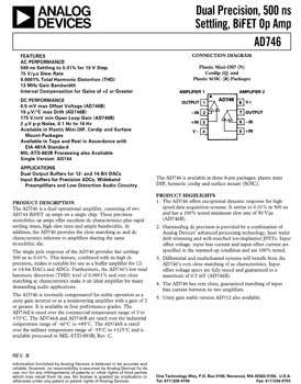 AD746. Dual Precision, 500 ns Settling, BiFET Op Amp