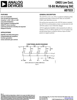 AD7533. CMOS Low Cost, 10-Bit Multiplying DAC 