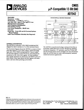 AD7542. Precision 12-Bit CMOS Multiplying Iout DAC, 4-Bit Bus