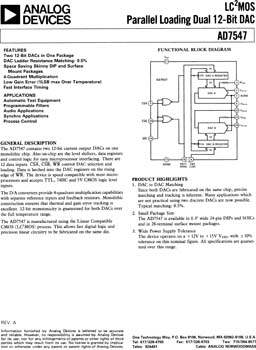 AD7547. Dual 12-Bit CMOS DAC with Parallel Load Input Structure