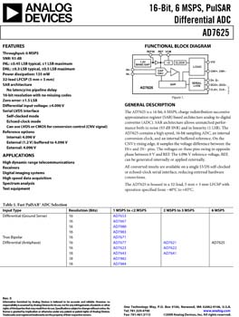 AD7625. 16-Bit, 6MSPS PulSAR Differential ADC