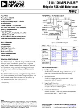 AD7651. 16-Bit 100 kSPS PulSAR(r) Unipolar ADC with Reference