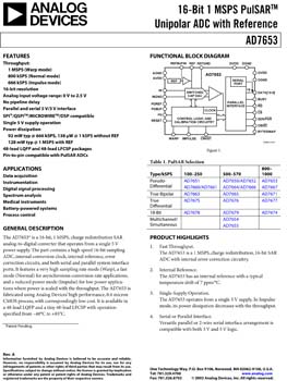 AD7653. 16-Bit 1 MSPS PulSAR(r) Unipolar ADC with Ref 