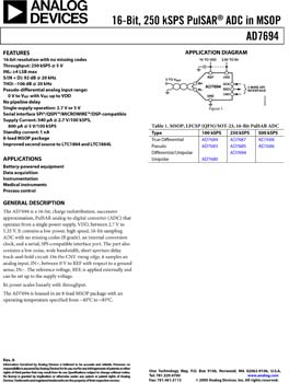 AD7694. 250 kSPS 16-BIT PulSAR(r) A/D Converter in µSOIC