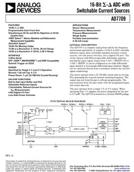 AD7709. 16-Bit Sigma Delta ADC with Current Sources, Switchable Reference Inputs and I/O Port