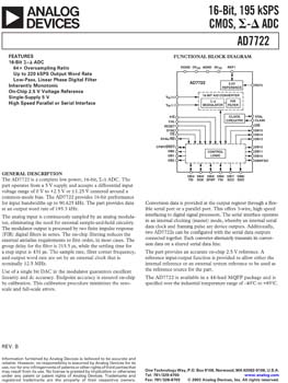 AD7722. CMOS, 16-Bit, 195 kSPS Sigma-Delta ADC