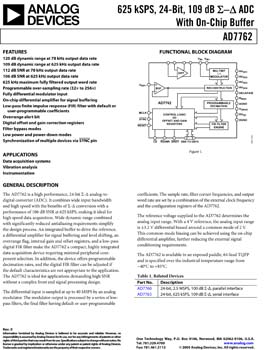 AD7762. Parallel Interface, 625 kSPS, 24-Bit Sigma-Delta A/D Converter