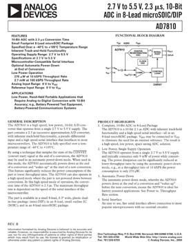 AD7810. 2.7 V to 5.5 V, 2 ms, 10-Bit ADC in 8-Lead microSOIC/DIP