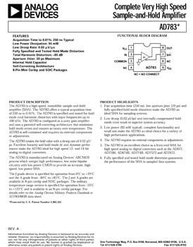 AD783. High Speed, Monolithic Sample-and-Hold Amplifier (SHA)