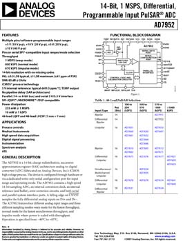 AD7952. 14-Bit, 1 MSPS, Differential, Programmable Input PulSAR(r) ADC