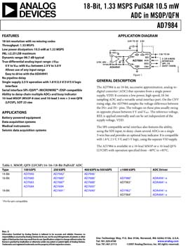 AD7984. 18-Bit, 1.33 MSPS PulSAR 10.5 mW ADC in MSOP/QFN