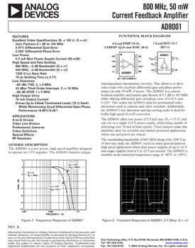 AD8001. 800 MHz, 50 mW Current Feedback Amplifier