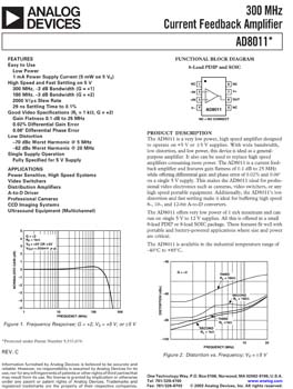 AD8011. 300 MHz, 1 mA Current Feedback Amplifier
