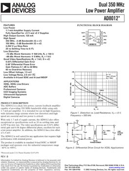 AD8012. Dual Low Power Current Feedback Amplifier