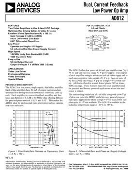 AD812. Dual, Current Feedback Low Power Op Amp